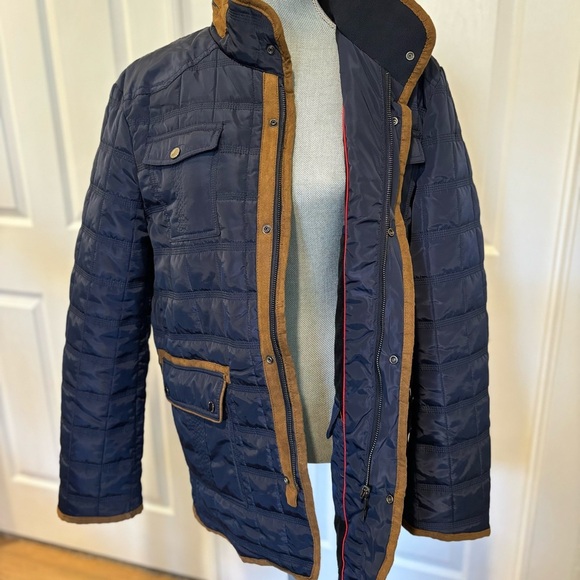 DE-NIKO Milano Men’s Lightweight Navy With Brown Trim Zip Up Jacket With Pockets - Picture 6 of 15